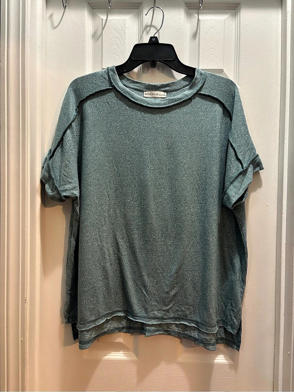 ZENANA Exposed Seam Boxy Top Short Sleeve Green Small/Medium